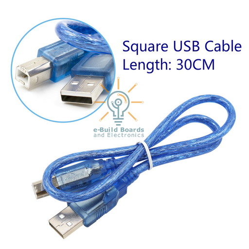 USB Type B (Square) Cable for Programming Arduino, Rpi Boards, 30cm